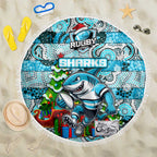 Sharks Rugby Merry Christmas Beach Blanket Indigenous Australian Art