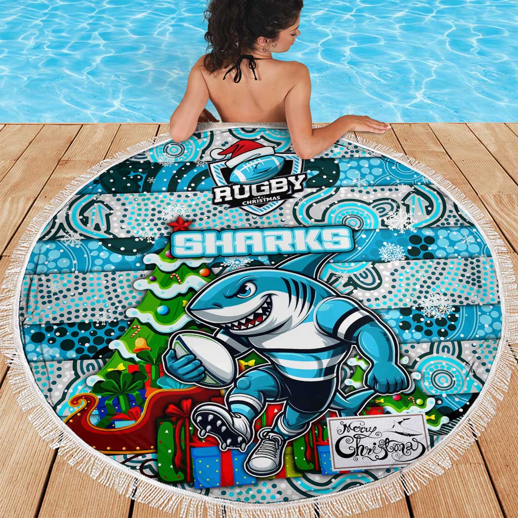 Sharks Rugby Merry Christmas Beach Blanket Indigenous Australian Art