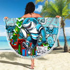 Sharks Rugby Merry Christmas Beach Blanket Indigenous Australian Art