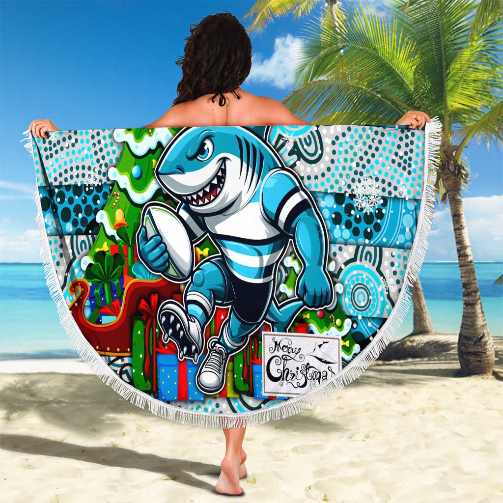 Sharks Rugby Merry Christmas Beach Blanket Indigenous Australian Art
