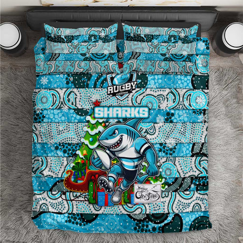 Sharks Rugby Merry Christmas Bedding Set Indigenous Australian Art
