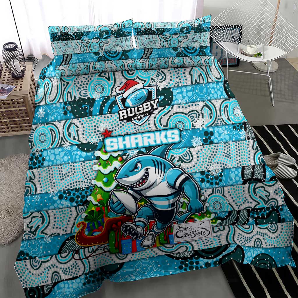 Sharks Rugby Merry Christmas Bedding Set Indigenous Australian Art