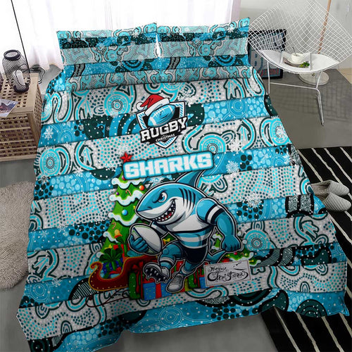 Sharks Rugby Merry Christmas Bedding Set Indigenous Australian Art