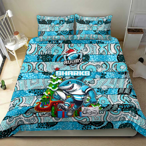 Sharks Rugby Merry Christmas Bedding Set Indigenous Australian Art