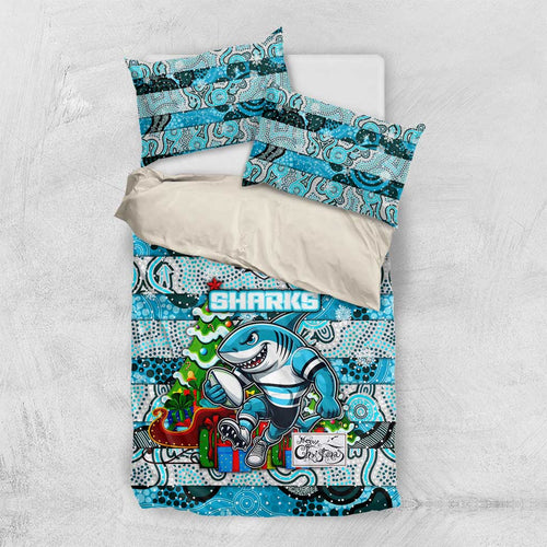 Sharks Rugby Merry Christmas Bedding Set Indigenous Australian Art