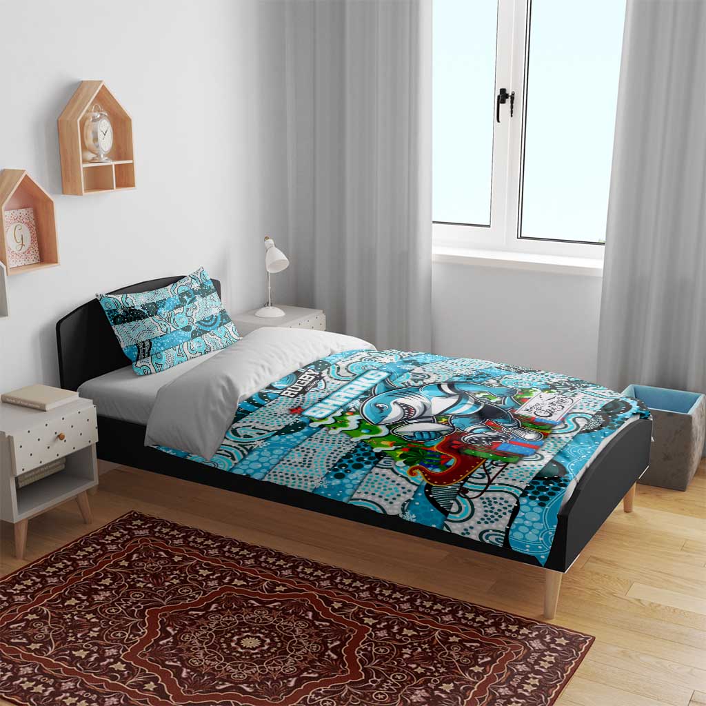Sharks Rugby Merry Christmas Bedding Set Indigenous Australian Art