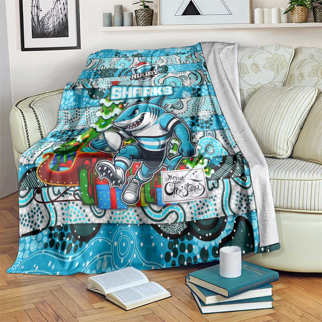 Sharks Rugby Merry Christmas Blanket Indigenous Australian Art