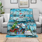 Sharks Rugby Merry Christmas Blanket Indigenous Australian Art