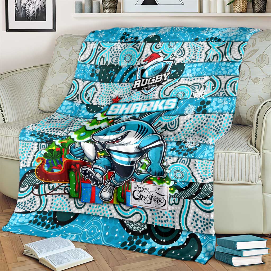 Sharks Rugby Merry Christmas Blanket Indigenous Australian Art