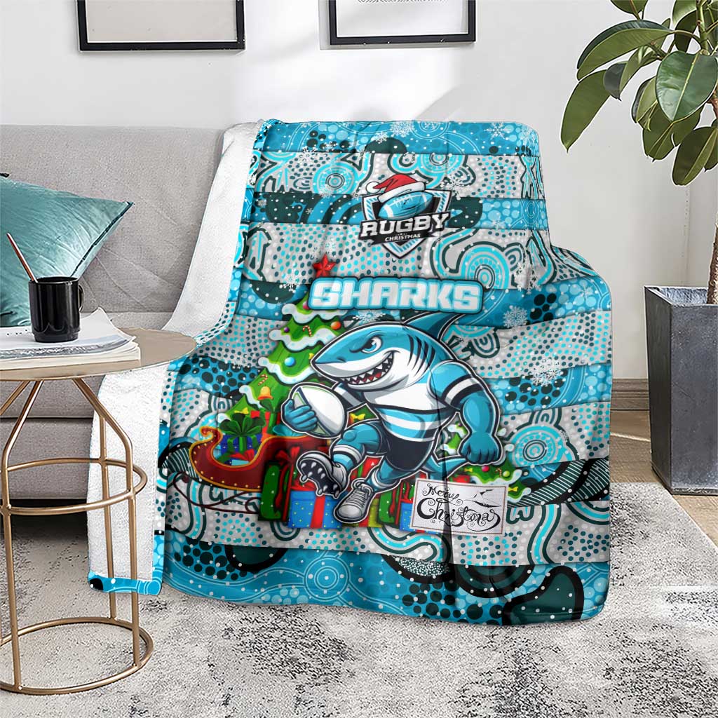 Sharks Rugby Merry Christmas Blanket Indigenous Australian Art