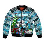 Custom Sharks Rugby Merry Christmas Bomber Jacket Indigenous Australian Art