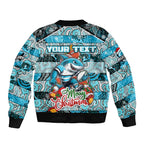 Custom Sharks Rugby Merry Christmas Bomber Jacket Indigenous Australian Art