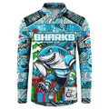 Custom Sharks Rugby Merry Christmas Button Sweatshirt Indigenous Australian Art