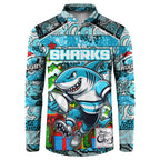 Custom Sharks Rugby Merry Christmas Button Sweatshirt Indigenous Australian Art
