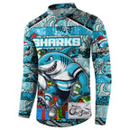 Custom Sharks Rugby Merry Christmas Button Sweatshirt Indigenous Australian Art