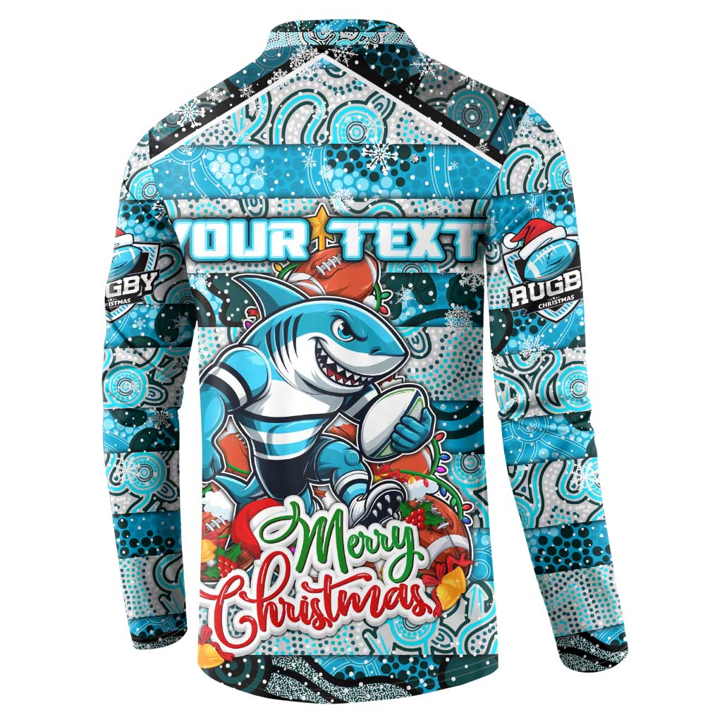 Custom Sharks Rugby Merry Christmas Button Sweatshirt Indigenous Australian Art