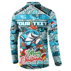 Custom Sharks Rugby Merry Christmas Button Sweatshirt Indigenous Australian Art