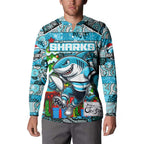 Custom Sharks Rugby Merry Christmas Button Sweatshirt Indigenous Australian Art