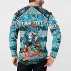 Custom Sharks Rugby Merry Christmas Button Sweatshirt Indigenous Australian Art