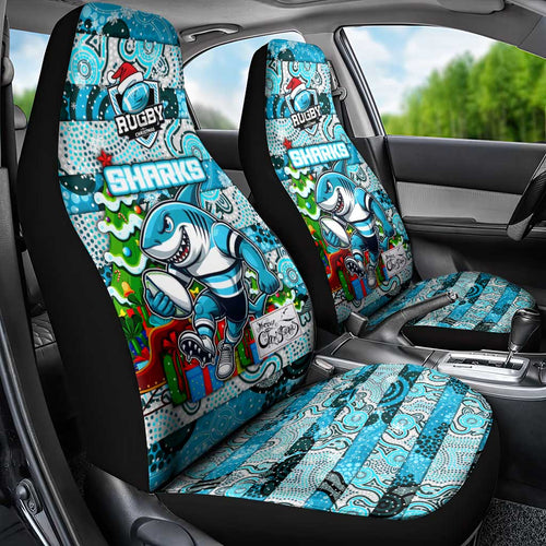 Sharks Rugby Merry Christmas Car Seat Cover Indigenous Australian Art