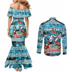 Custom Sharks Rugby Merry Christmas Couples Matching Mermaid Dress and Long Sleeve Button Shirt Indigenous Australian Art