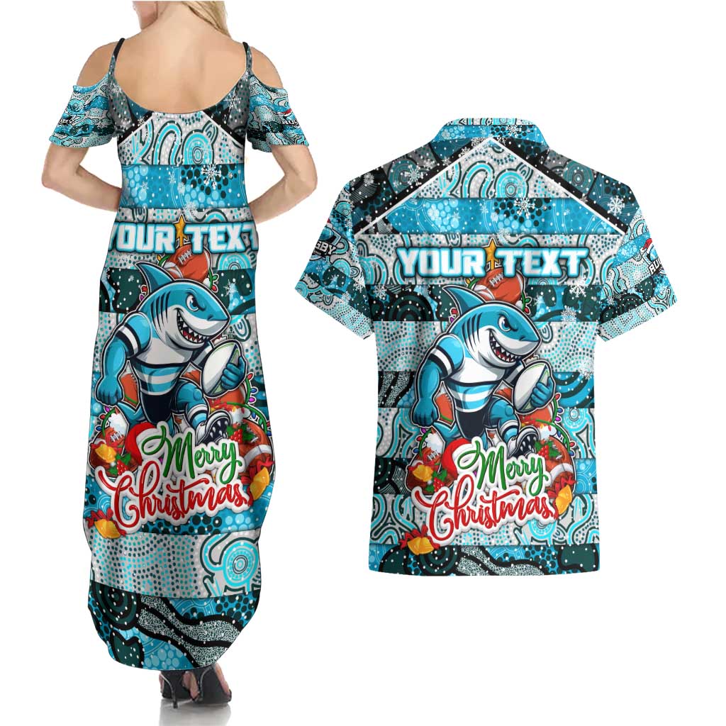 Custom Sharks Rugby Merry Christmas Couples Matching Summer Maxi Dress and Hawaiian Shirt Indigenous Australian Art