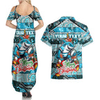 Custom Sharks Rugby Merry Christmas Couples Matching Summer Maxi Dress and Hawaiian Shirt Indigenous Australian Art
