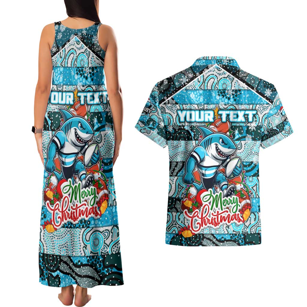 Custom Sharks Rugby Merry Christmas Couples Matching Tank Maxi Dress and Hawaiian Shirt Indigenous Australian Art