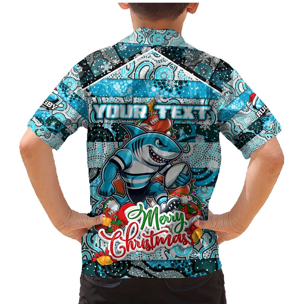 Custom Sharks Rugby Merry Christmas Family Matching Mermaid Dress and Hawaiian Shirt Indigenous Australian Art