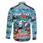 Custom Sharks Rugby Merry Christmas Family Matching Off The Shoulder Long Sleeve Dress and Hawaiian Shirt Indigenous Australian Art