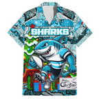 Custom Sharks Rugby Merry Christmas Family Matching Puletasi and Hawaiian Shirt Indigenous Australian Art