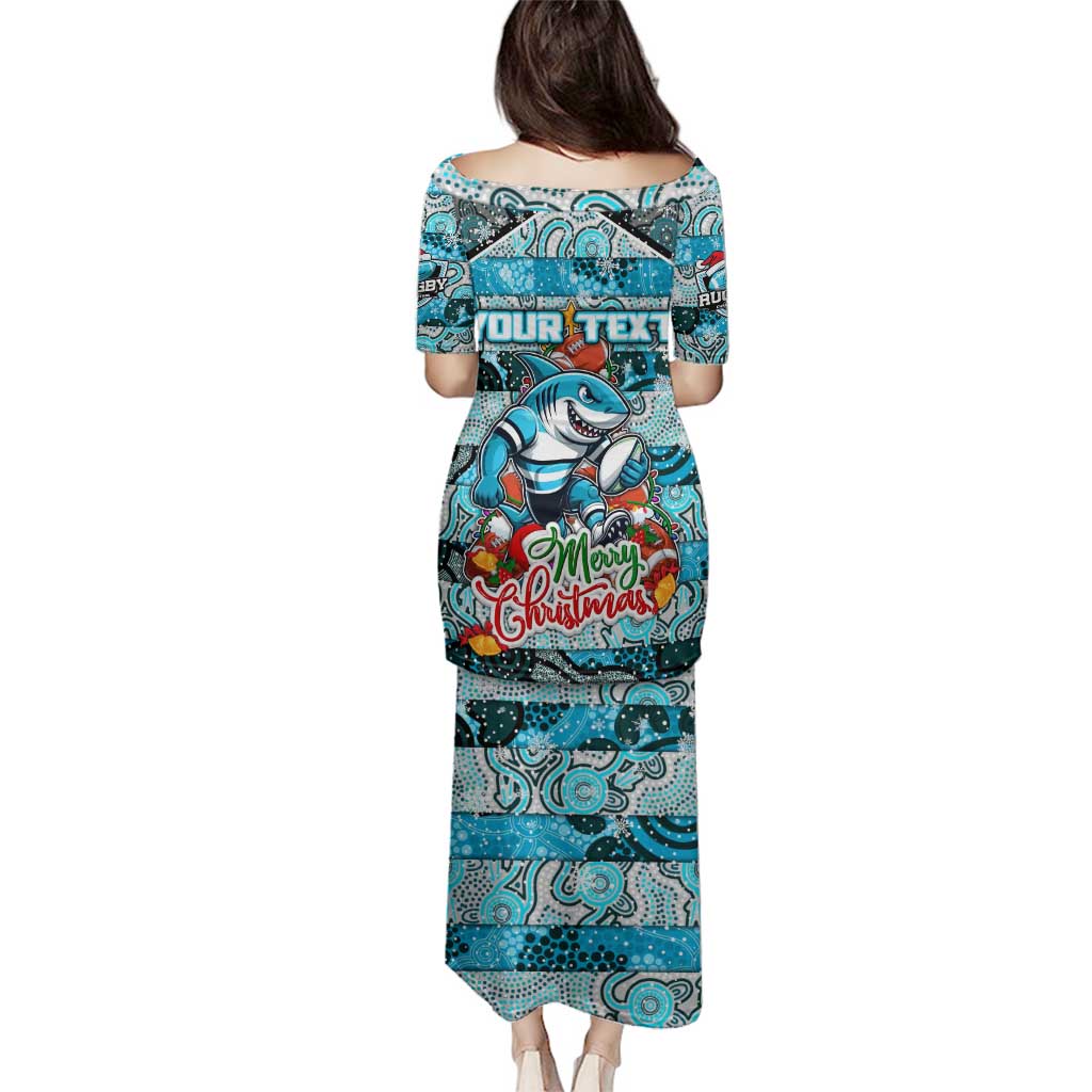 Custom Sharks Rugby Merry Christmas Family Matching Puletasi and Hawaiian Shirt Indigenous Australian Art