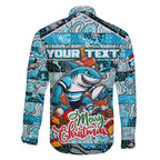 Custom Sharks Rugby Merry Christmas Family Matching Short Sleeve Bodycon Dress and Hawaiian Shirt Indigenous Australian Art