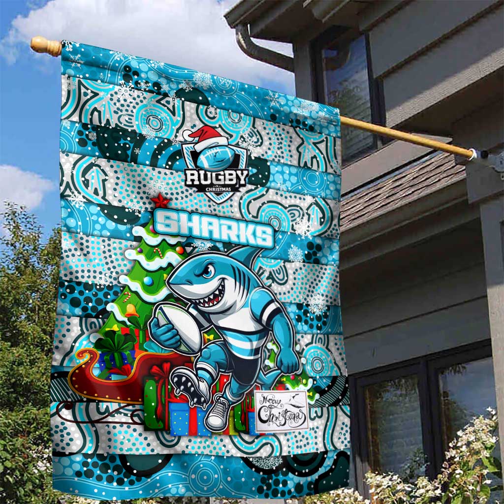 Sharks Rugby Merry Christmas Garden Flag Indigenous Australian Art