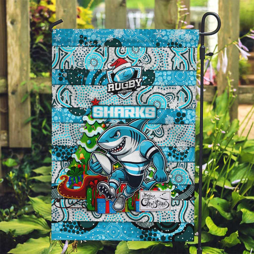 Sharks Rugby Merry Christmas Garden Flag Indigenous Australian Art