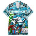 Custom Sharks Rugby Merry Christmas Hawaiian Shirt Indigenous Australian Art