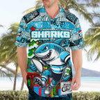 Custom Sharks Rugby Merry Christmas Hawaiian Shirt Indigenous Australian Art