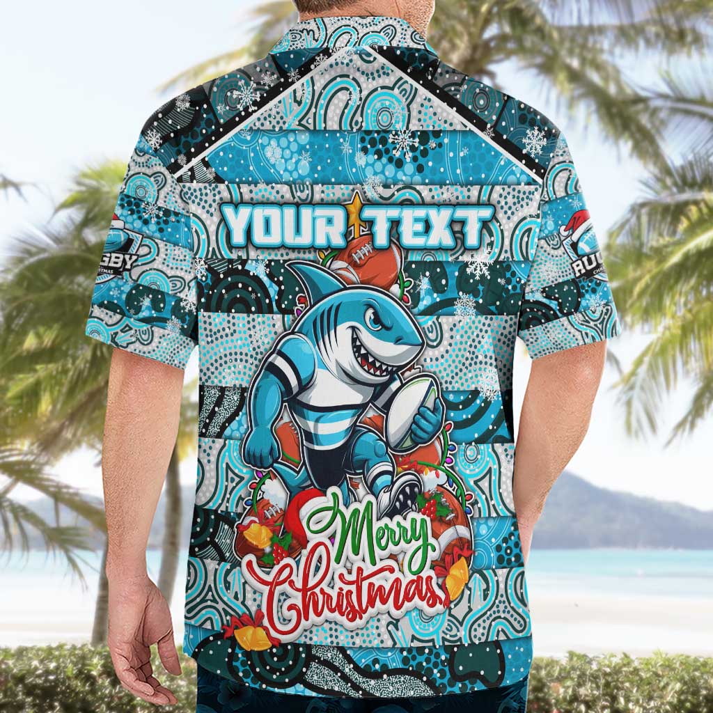 Custom Sharks Rugby Merry Christmas Hawaiian Shirt Indigenous Australian Art