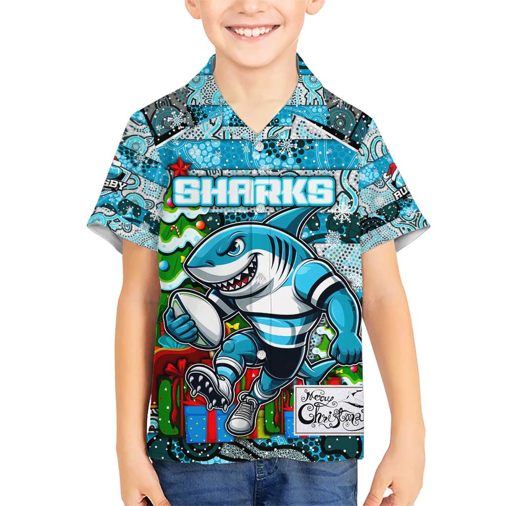 Custom Sharks Rugby Merry Christmas Hawaiian Shirt Indigenous Australian Art