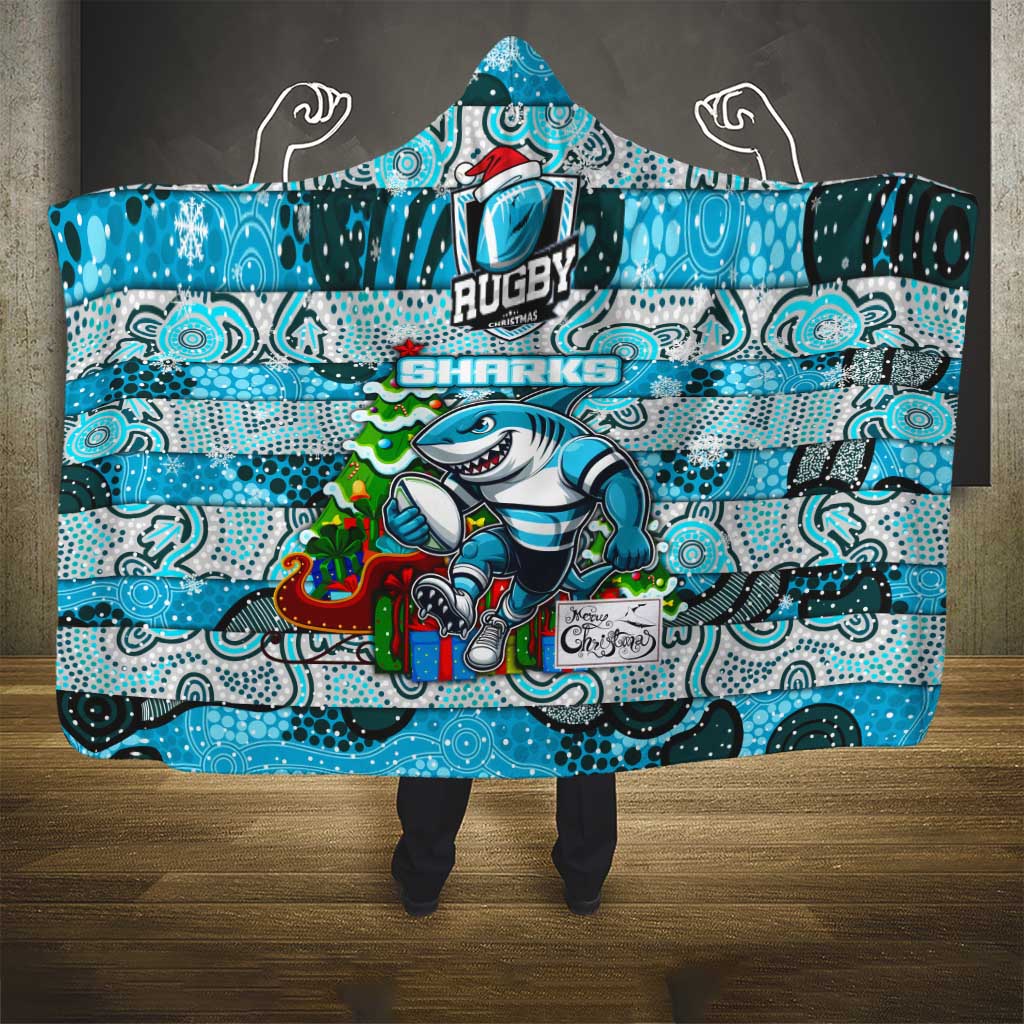 Sharks Rugby Merry Christmas Hooded Blanket Indigenous Australian Art