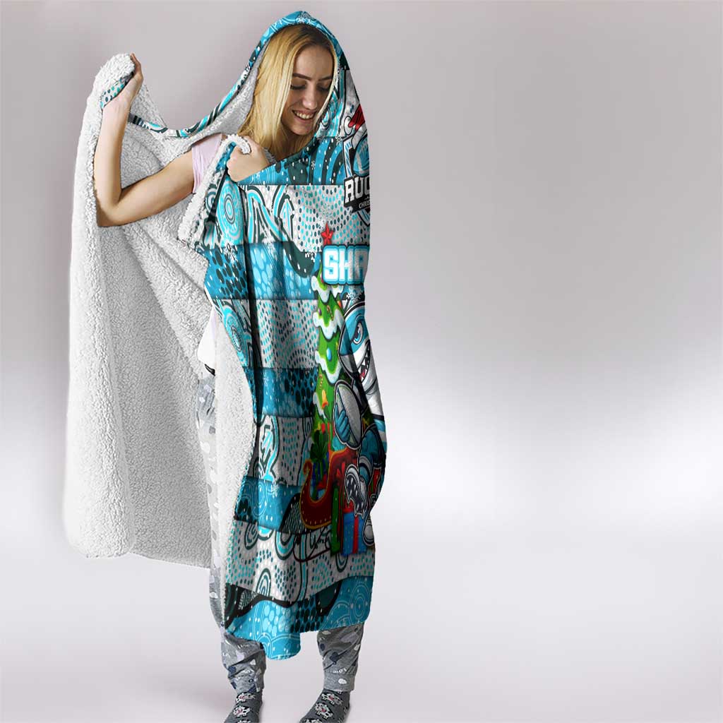 Sharks Rugby Merry Christmas Hooded Blanket Indigenous Australian Art