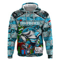 Custom Sharks Rugby Merry Christmas Hoodie Indigenous Australian Art