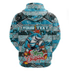 Custom Sharks Rugby Merry Christmas Hoodie Indigenous Australian Art