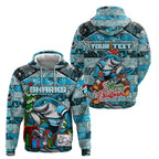 Custom Sharks Rugby Merry Christmas Hoodie Indigenous Australian Art
