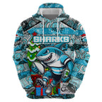 Custom Sharks Rugby Merry Christmas Hoodie Indigenous Australian Art