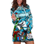 Custom Sharks Rugby Merry Christmas Hoodie Dress Indigenous Australian Art