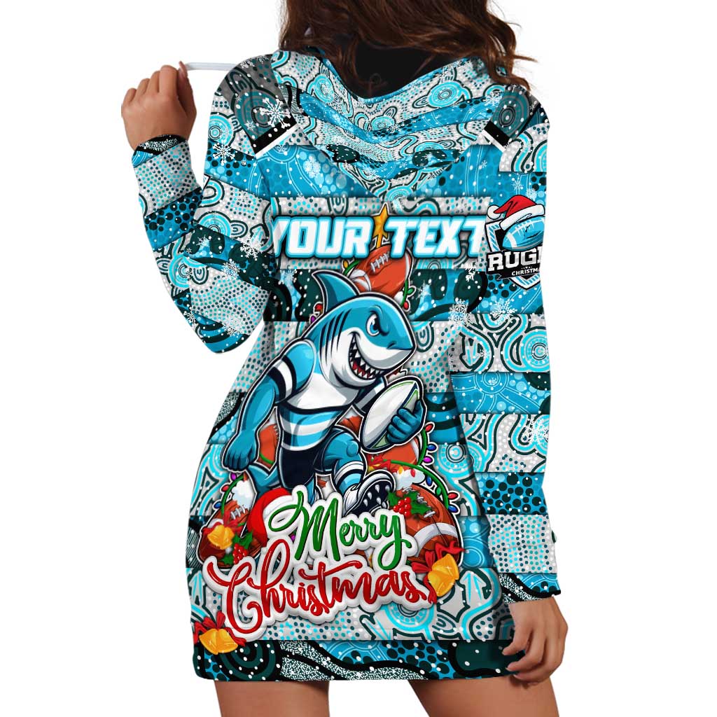 Custom Sharks Rugby Merry Christmas Hoodie Dress Indigenous Australian Art