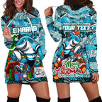 Custom Sharks Rugby Merry Christmas Hoodie Dress Indigenous Australian Art