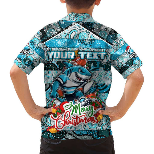Custom Sharks Rugby Merry Christmas Kid Hawaiian Shirt Indigenous Australian Art