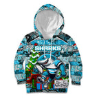 Custom Sharks Rugby Merry Christmas Kid Hoodie Indigenous Australian Art